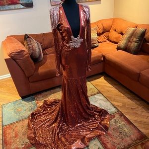 Burnt Orange/Rose Gold prom dress only worn for 4hours - Custom made.